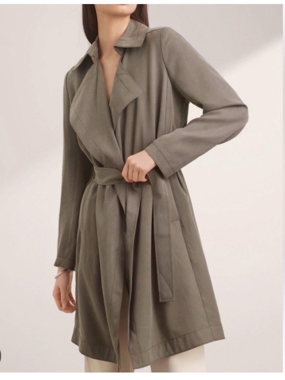 Babaton Taupe Green Trench Coat with Belt